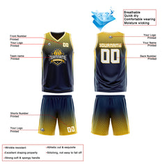 Custom Navy Yellow Reversible Basketball Suit for Adults and Kids Personalized Jersey