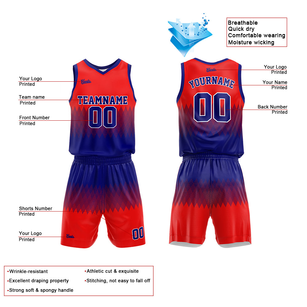 Custom Royal Red Basketball Jersey Uniform Suit Printed Your Logo Name Number
