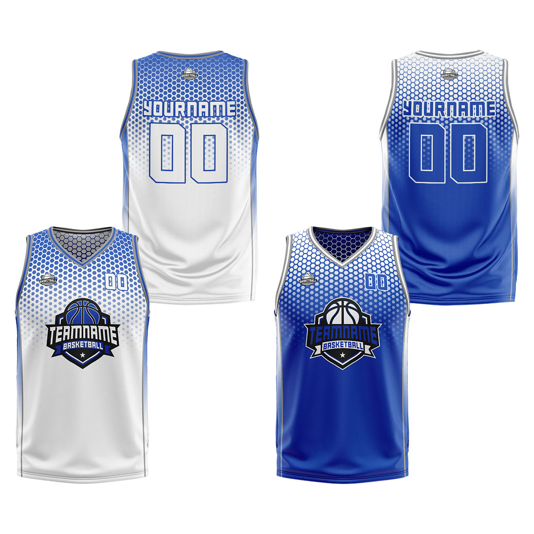 Custom White Blue Reversible Basketball Suit for Adults and Kids Personalized Jersey