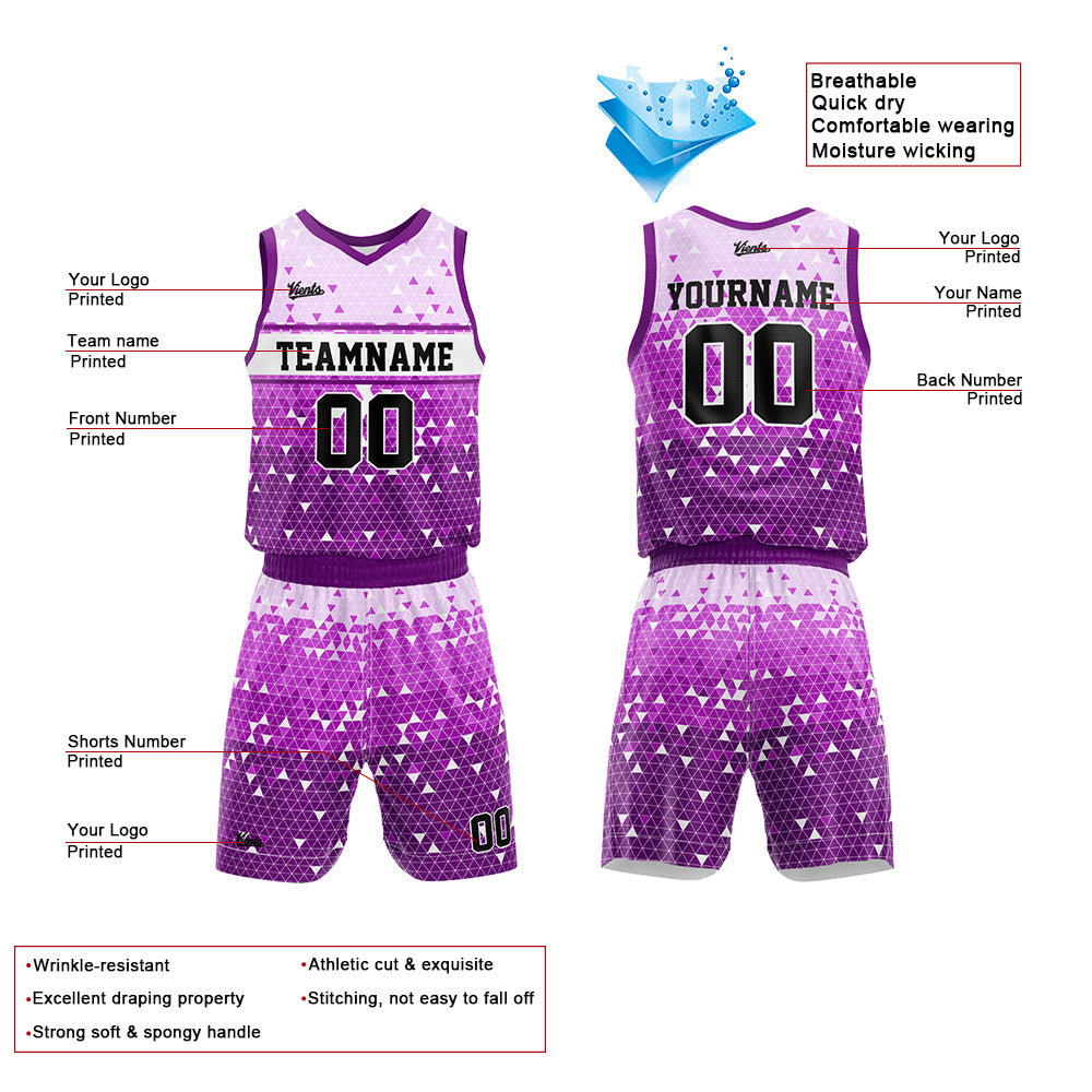 Custom Purple Basketball Jersey Uniform Suit Printed Your Logo Name Number