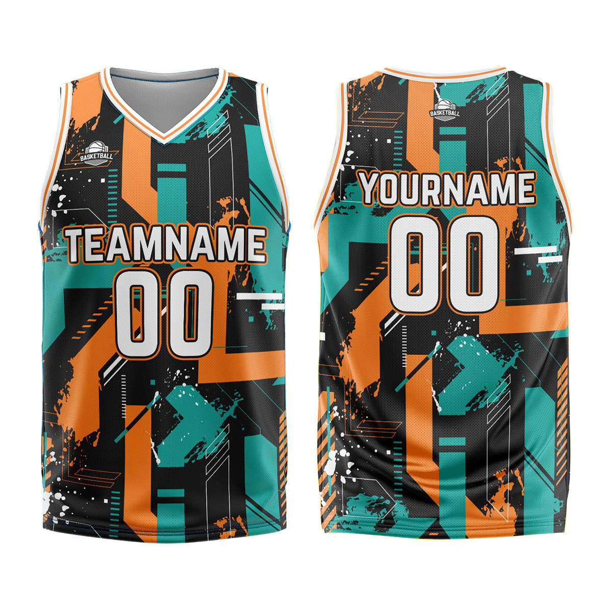 Custom Geometry Aqua Orange Basketball Jersey Uniform Suit Printed Your Logo Name Number