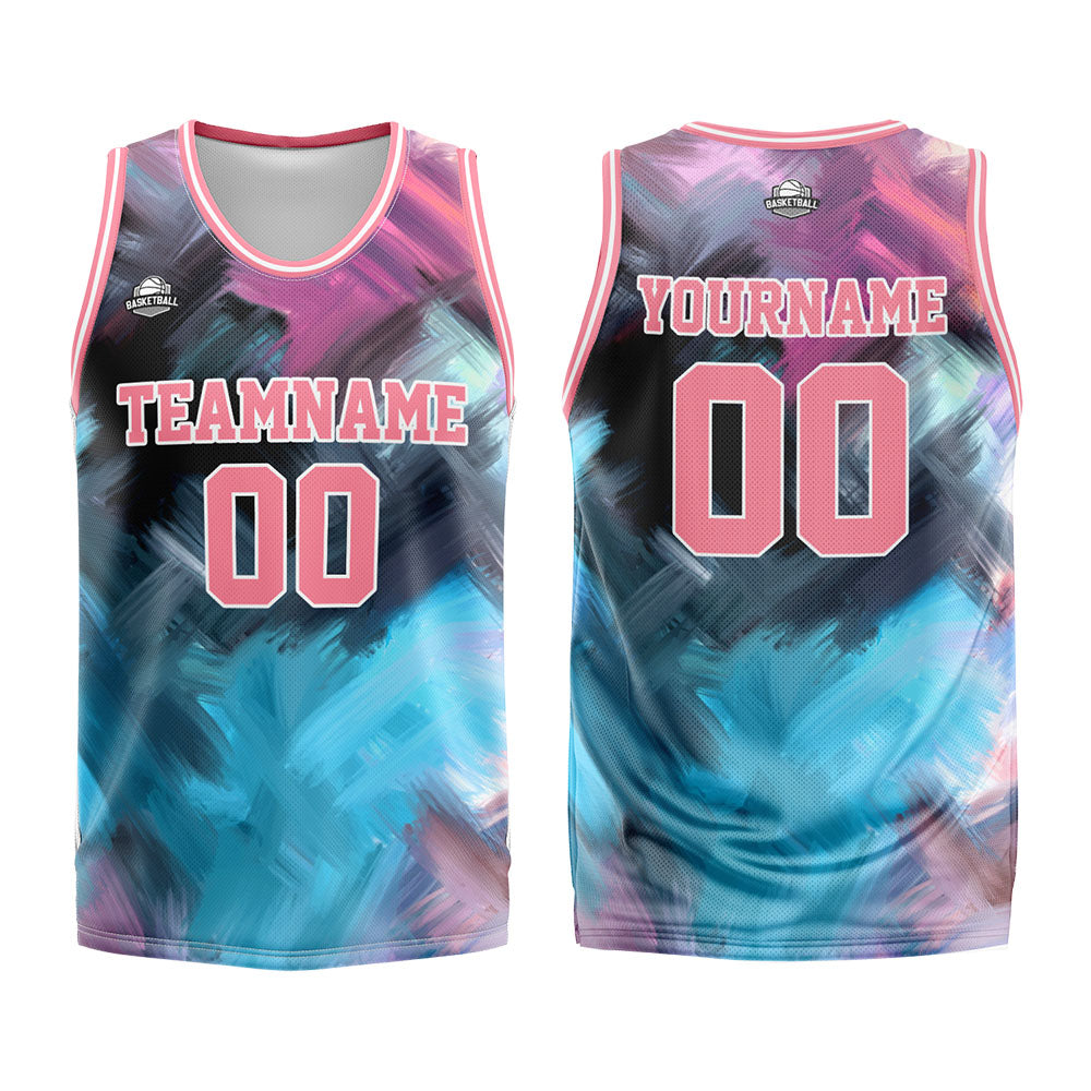 Custom Pinhk Light Blue Basketball Jersey Uniform Suit Printed Your Logo Name Number