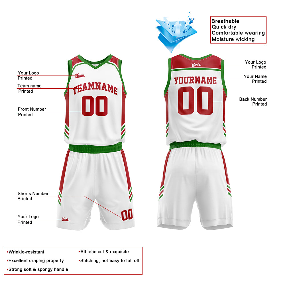 Custom White Red Green Basketball Jersey Uniform Suit Printed Your Logo Name Number