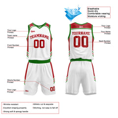 Custom White Red Green Basketball Jersey Uniform Suit Printed Your Logo Name Number
