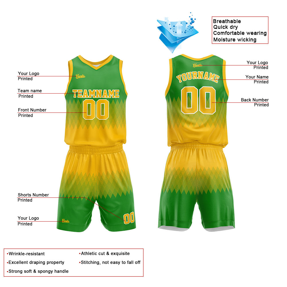 Custom Yellow Green Basketball Jersey Uniform Suit Printed Your Logo Name Number