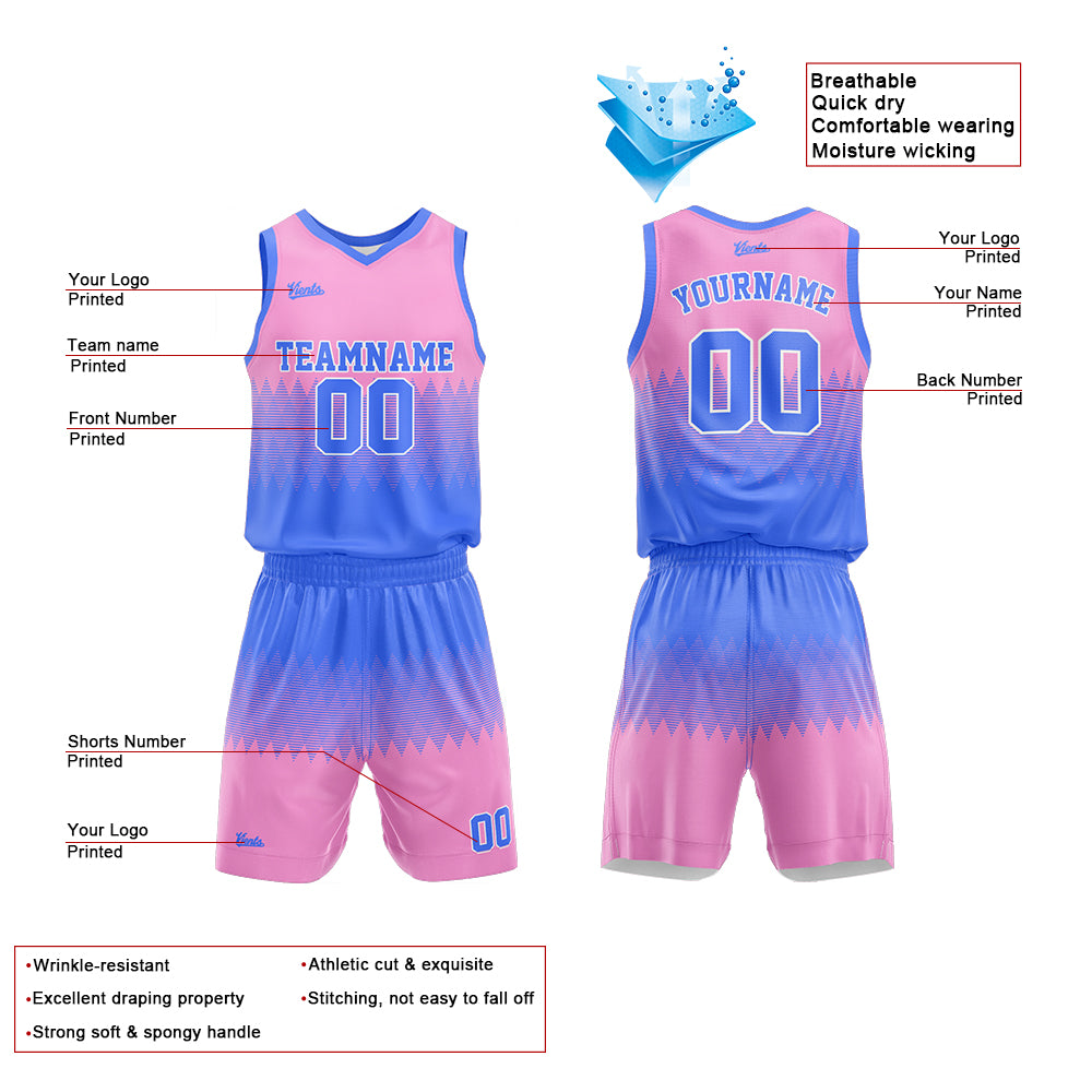 Custom Blue Pink Basketball Jersey Uniform Suit Printed Your Logo Name Number