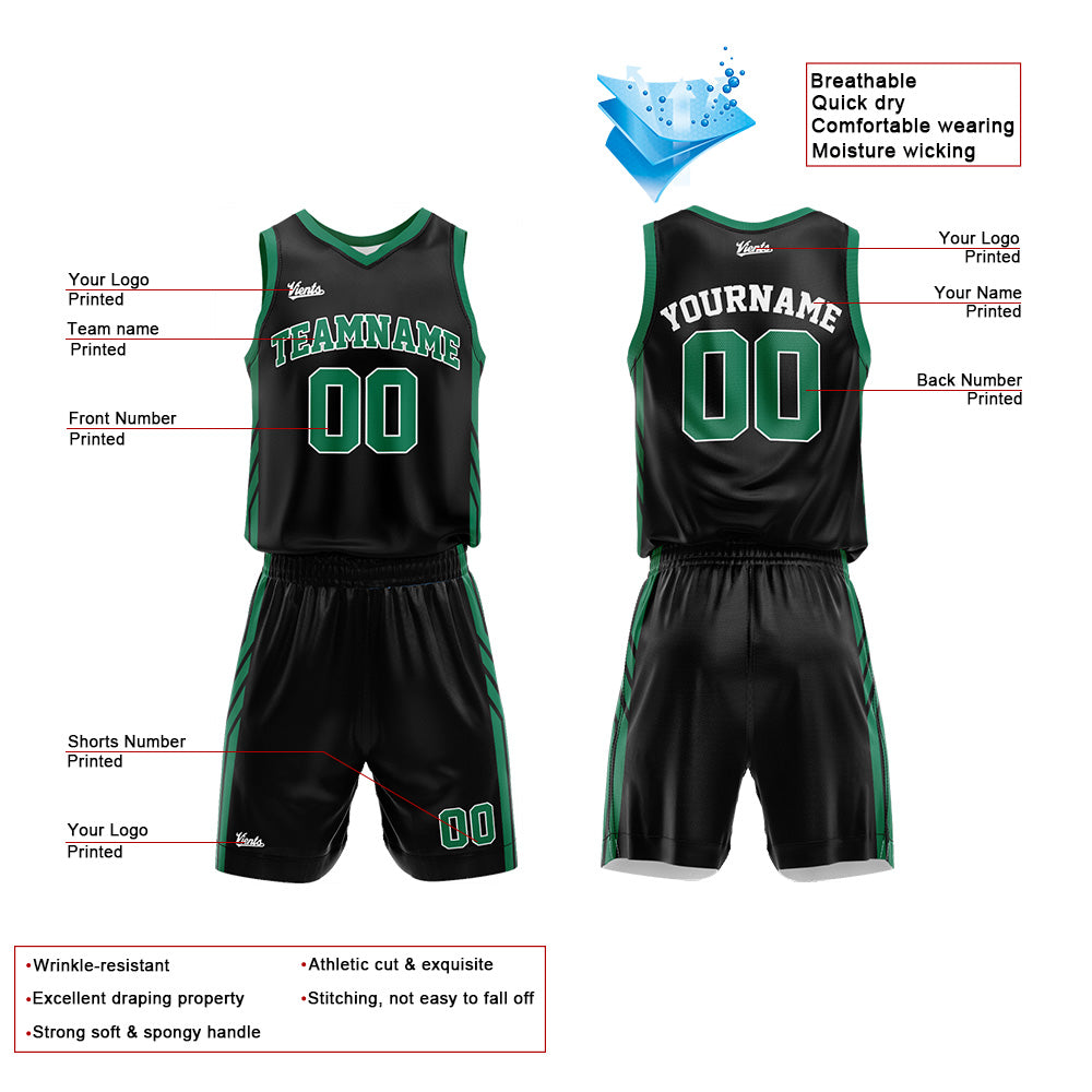 Custom Black Green Basketball Jersey Uniform Suit Printed Your Logo Name Number