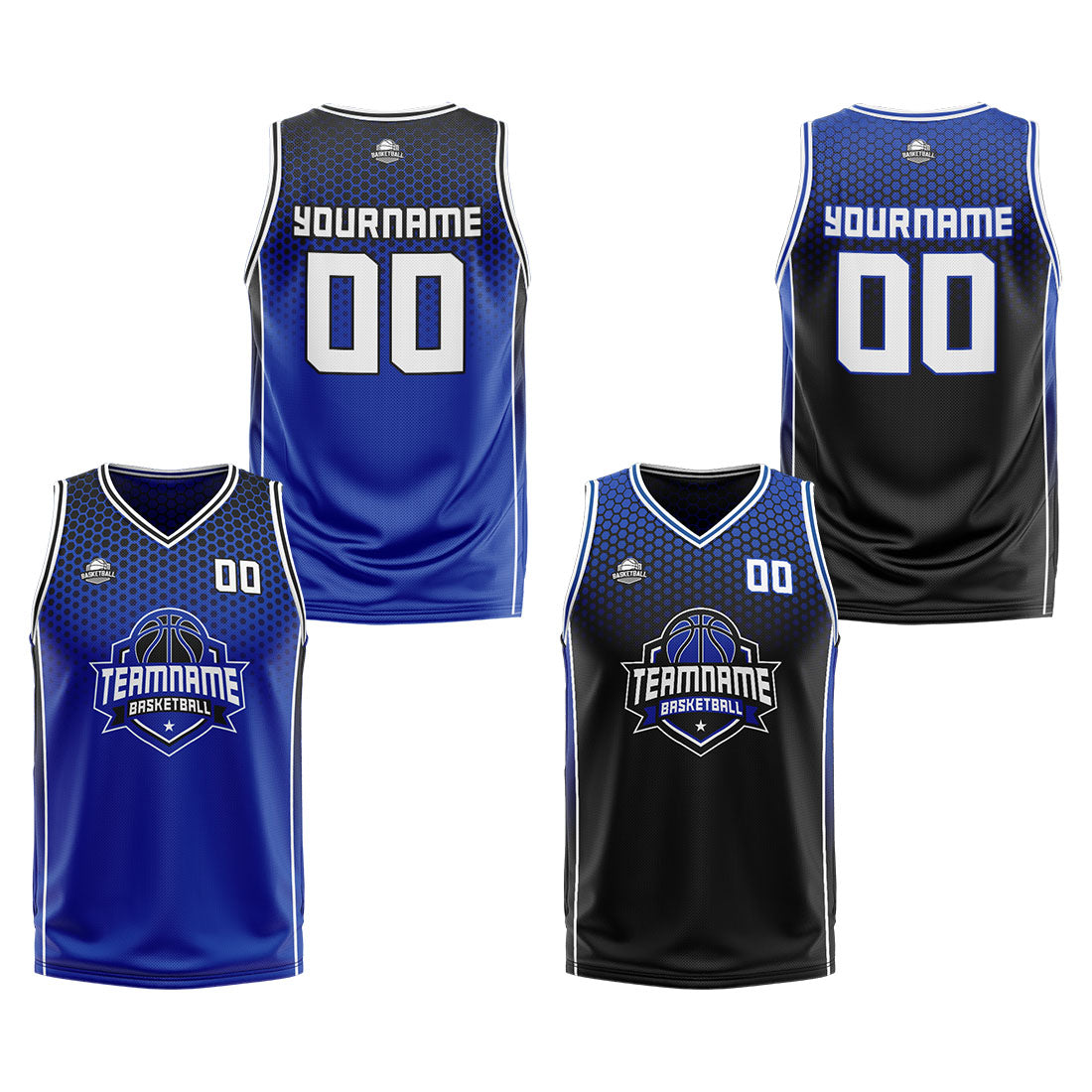 Custom Blue Black White Reversible Basketball Suit for Adults and Kids Personalized Jersey