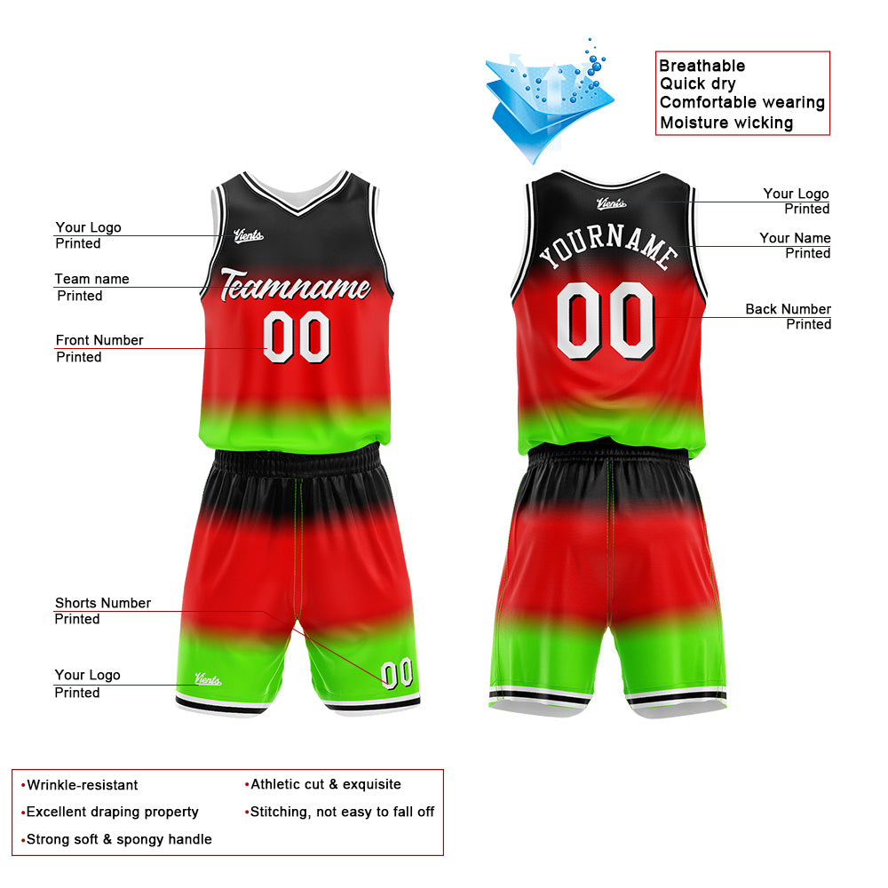 Custom Gradient Red Basketball Jersey Uniform Suit Printed Your Logo Name Number