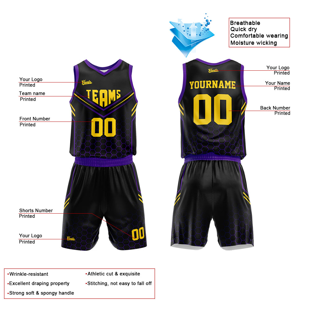 Custom Black Purple Basketball Jersey Uniform Suit Printed Your Logo Name Number