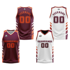 Custom Burgundy White Orange Reversible Basketball Suit for Adults and Kids Personalized Jersey