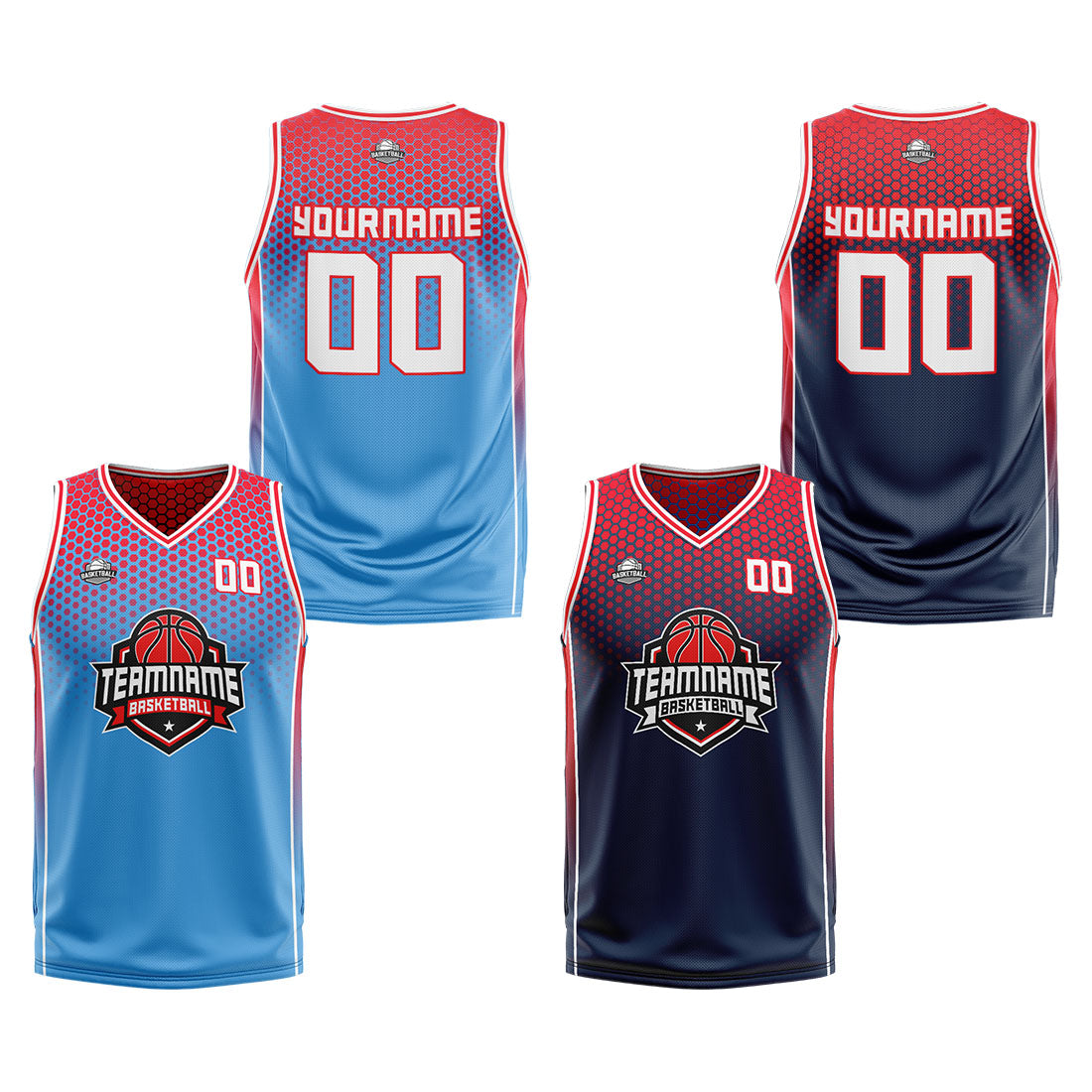Custom Blue Navy Red Reversible Basketball Suit for Adults and Kids Personalized Jersey