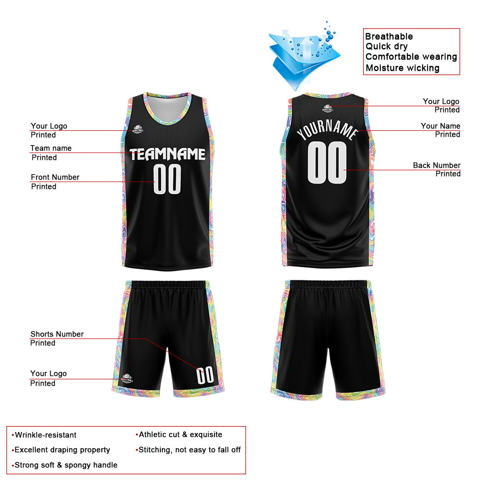 Custom Black Basketball Jersey Uniform Suit Printed Your Logo Name Number