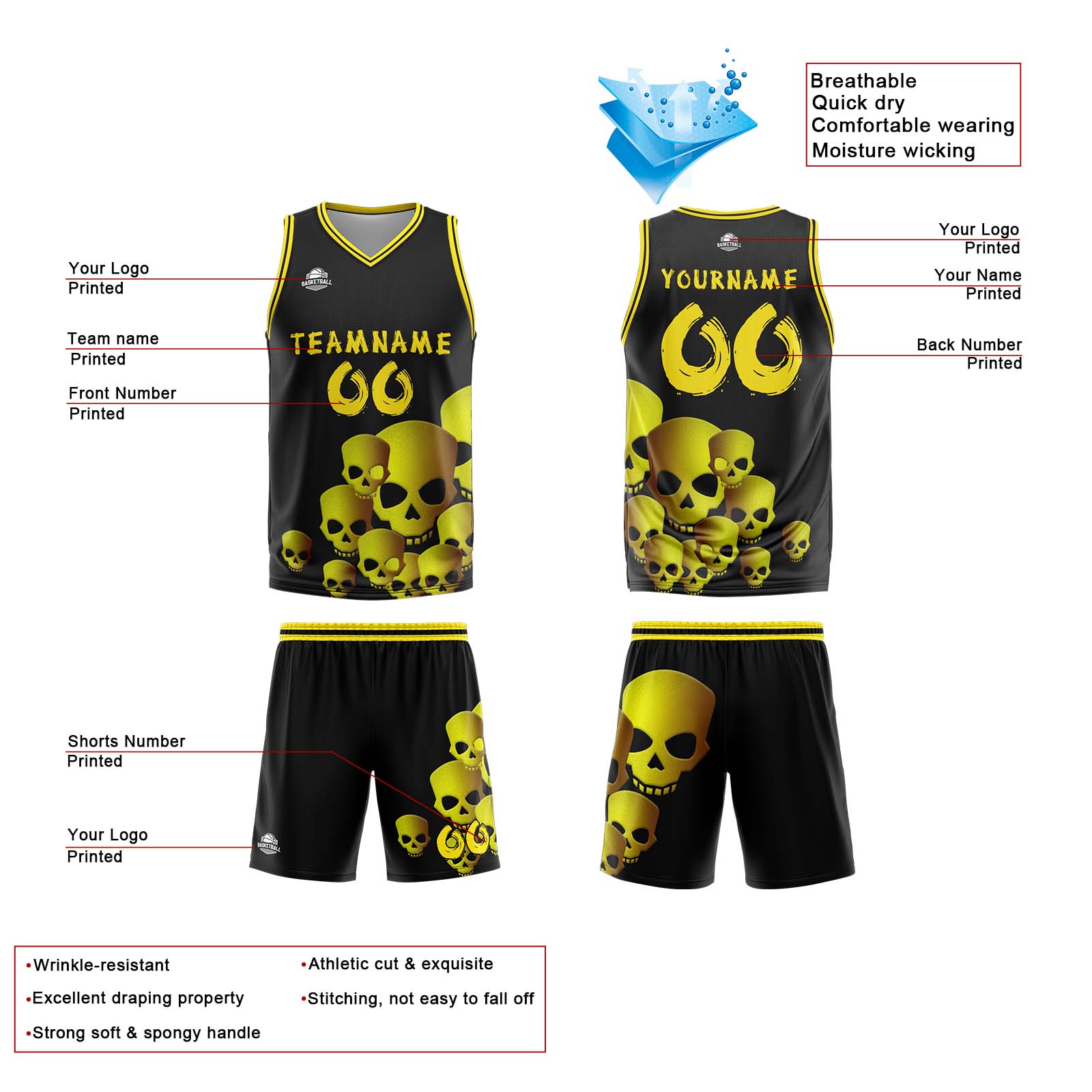 Custom Fluid Yellow Basketball Jersey Uniform Suit Printed Your Logo Name Number