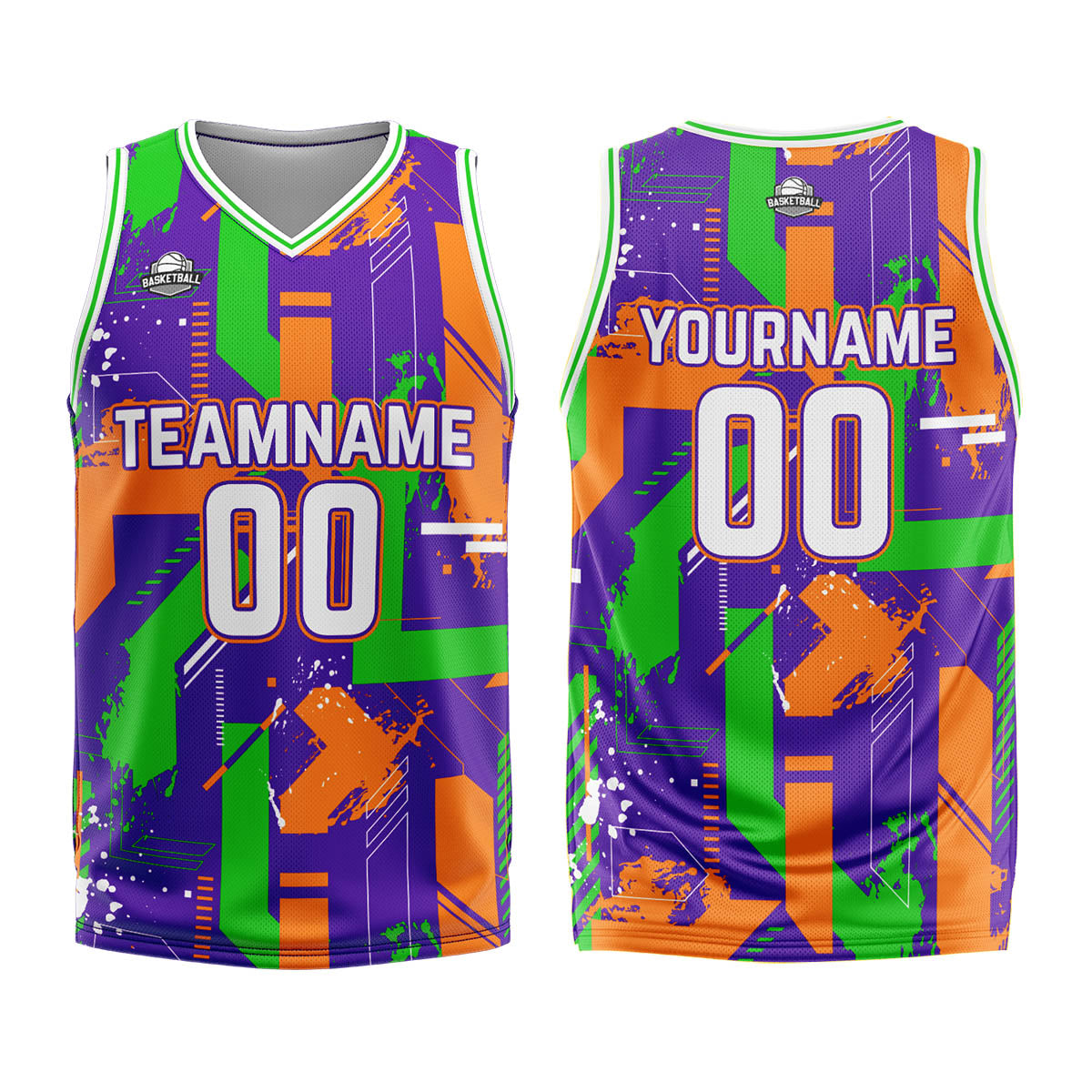Custom Geometry Purple Orange Basketball Jersey Uniform Suit Printed Your Logo Name Number
