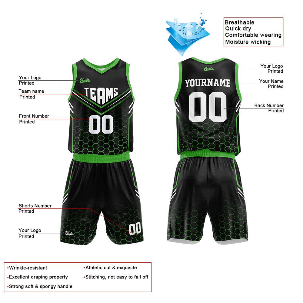 Custom Black Neon Green Basketball Jersey Uniform Suit Printed Your Logo Name Number