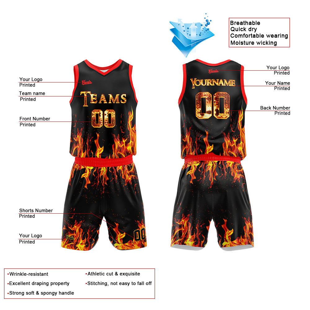 Custom Flame Basketball Jersey Uniform Suit Printed Your Logo Name Number