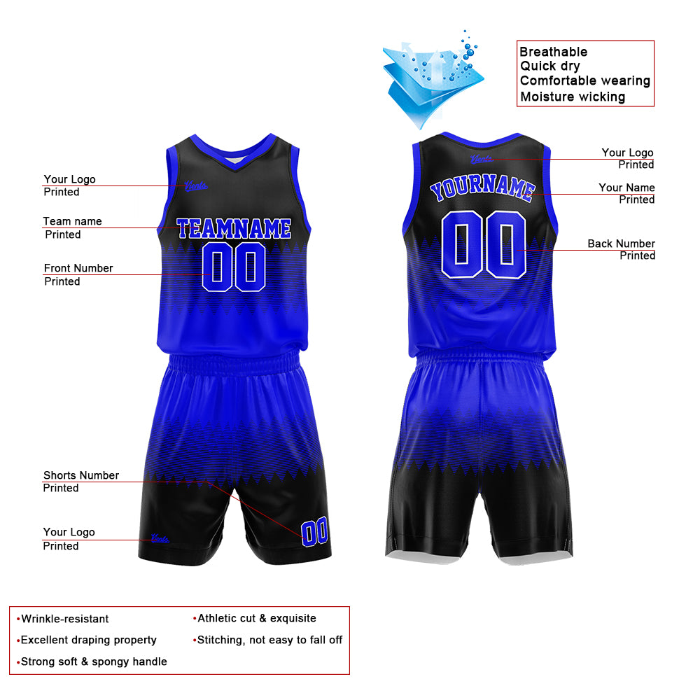 Custom Royal Black Basketball Jersey Uniform Suit Printed Your Logo Name Number