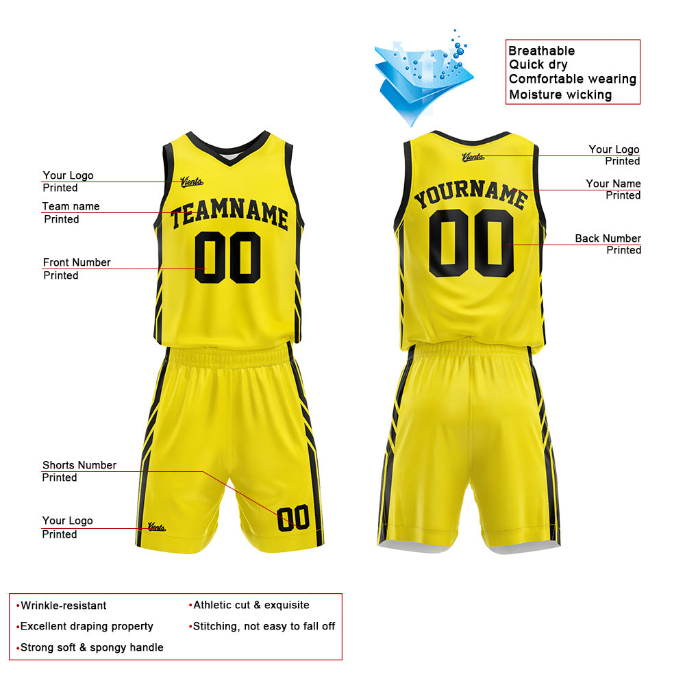 Custom Yellow Black Basketball Jersey Uniform Suit Printed Your Logo Name Number