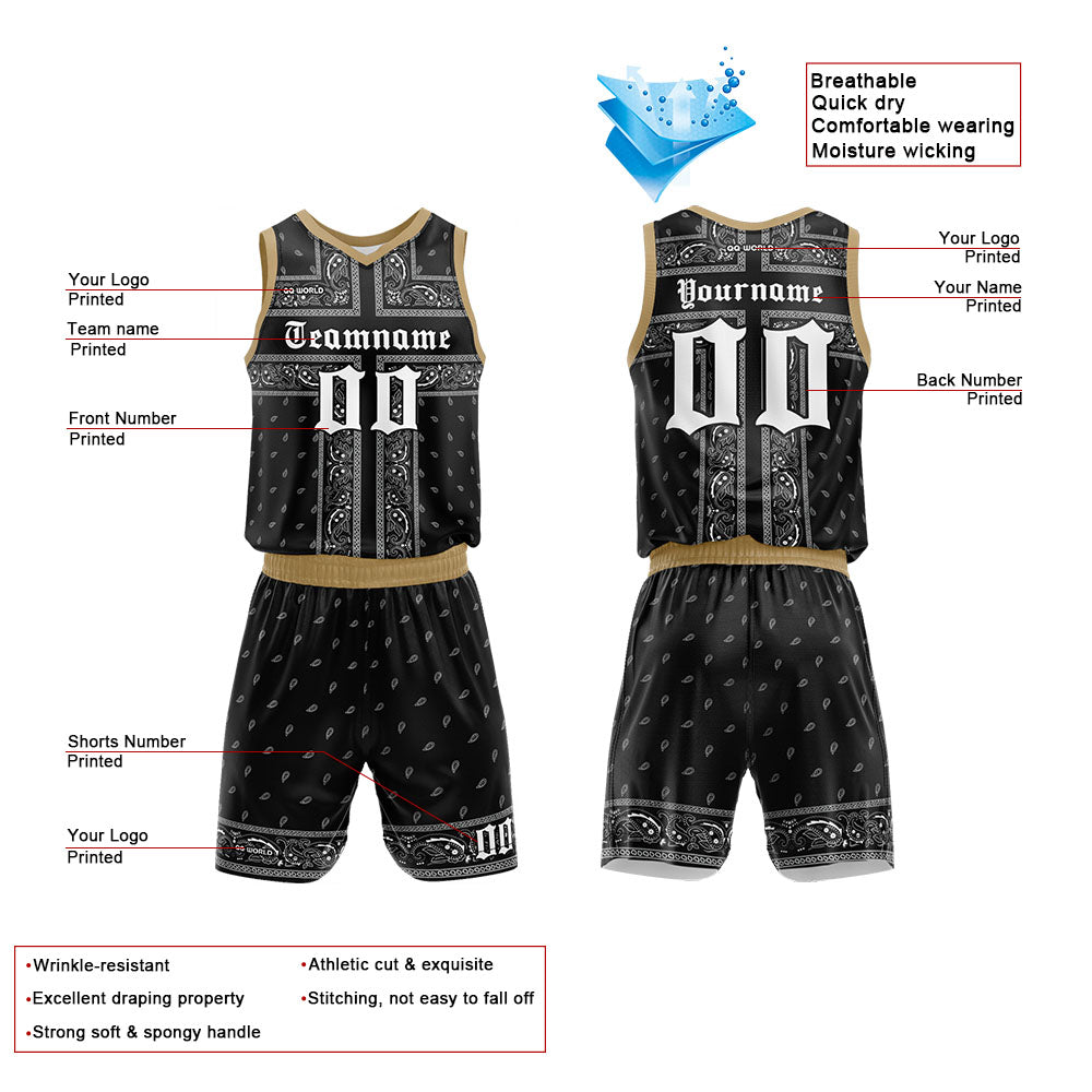 Custom Black Gold Basketball Jersey Uniform Suit Printed Your Logo Name Number