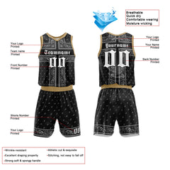 Custom Black Gold Basketball Jersey Uniform Suit Printed Your Logo Name Number