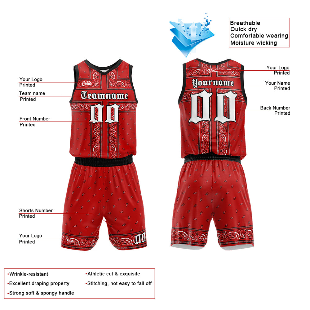 Custom Red Black Basketball Jersey Uniform Suit Printed Your Logo Name Number
