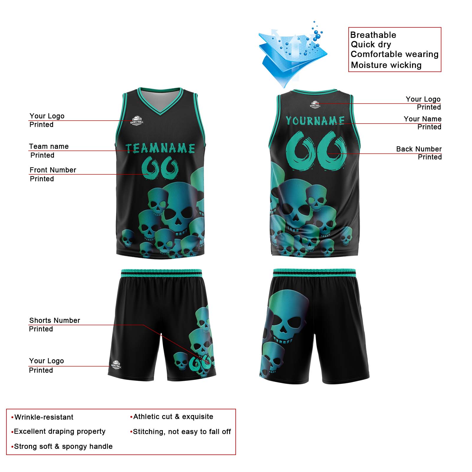 Custom Fluid Green Basketball Jersey Uniform Suit Printed Your Logo Name Number
