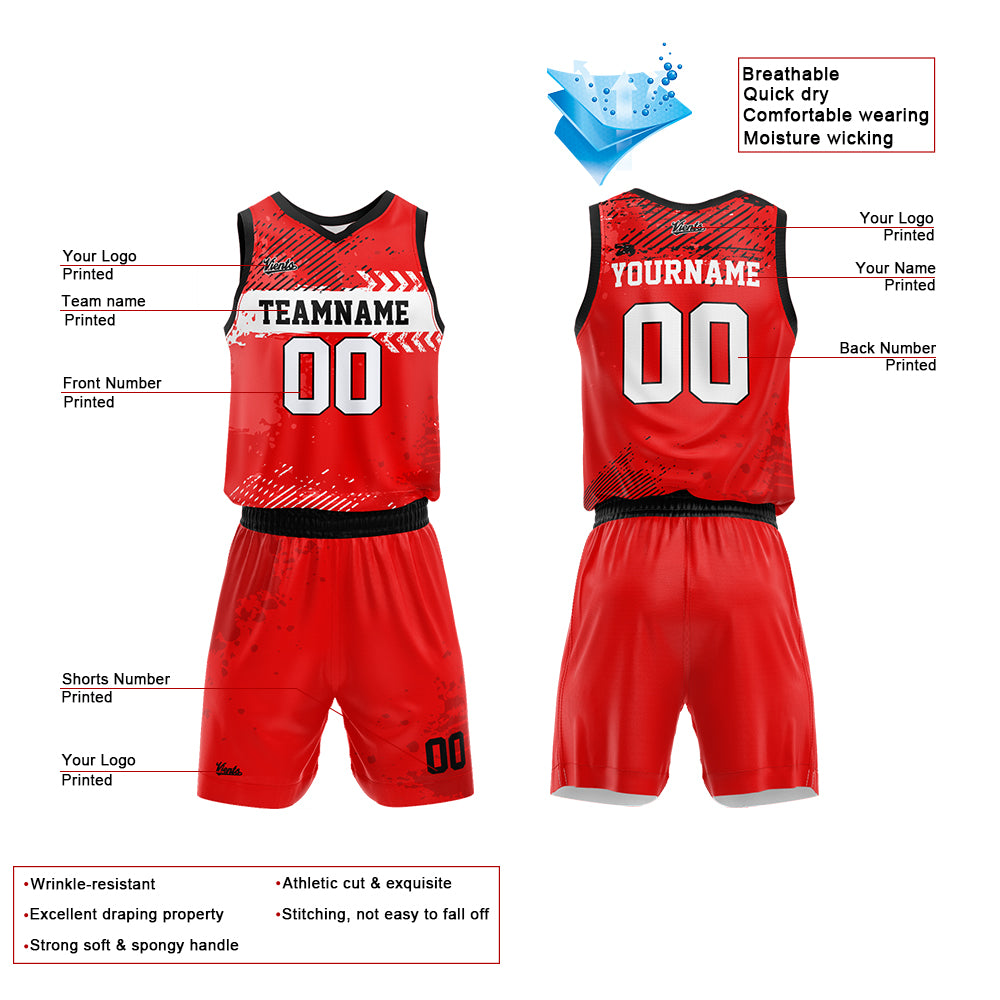 Custom Red Basketball Jersey Uniform Suit Printed Your Logo Name Number