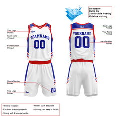Custom White Royal Red Basketball Jersey Uniform Suit Printed Your Logo Name Number