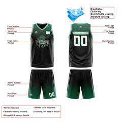 Custom Black Green White Reversible Basketball Suit for Adults and Kids Personalized Jersey