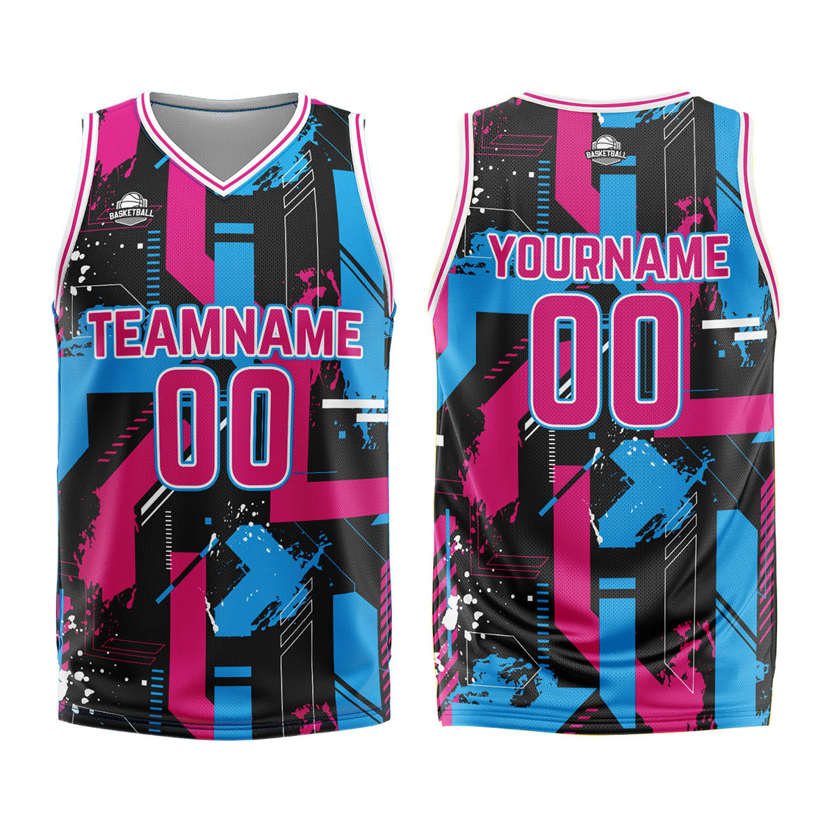 Custom Geometry Pink Light Blue Basketball Jersey Uniform Suit Printed Your Logo Name Number