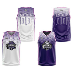 Custom White Purple Pink Reversible Basketball Suit for Adults and Kids Personalized Jersey