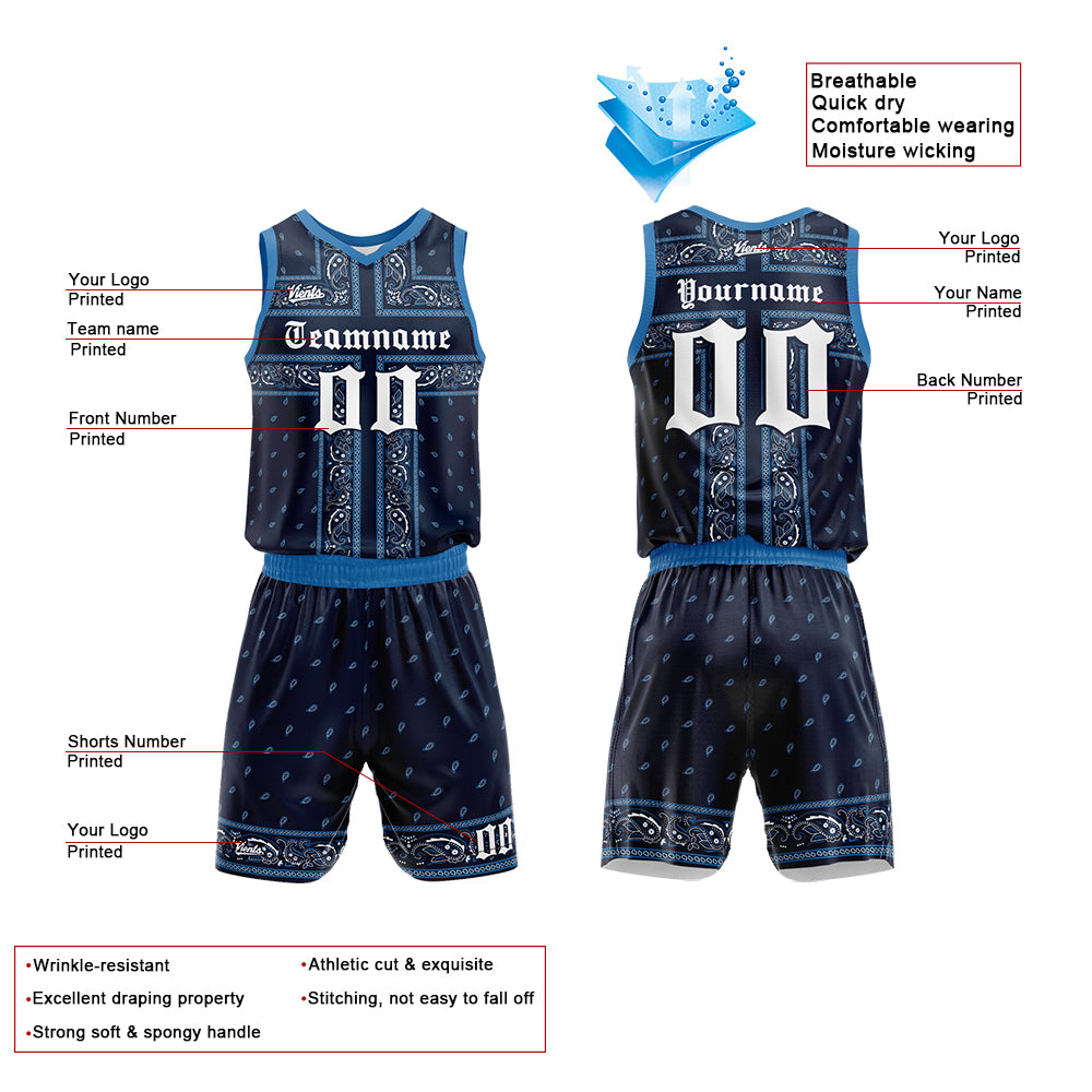 Custom Navy Blue Basketball Jersey Uniform Suit Printed Your Logo Name Number