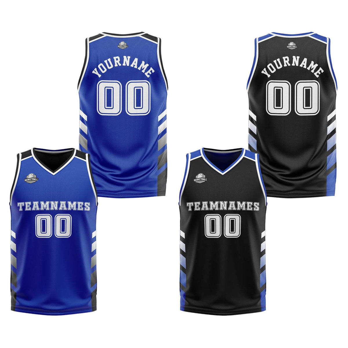 Custom Blue Black White Reversible Basketball Suit for Adults and Kids Personalized Jersey