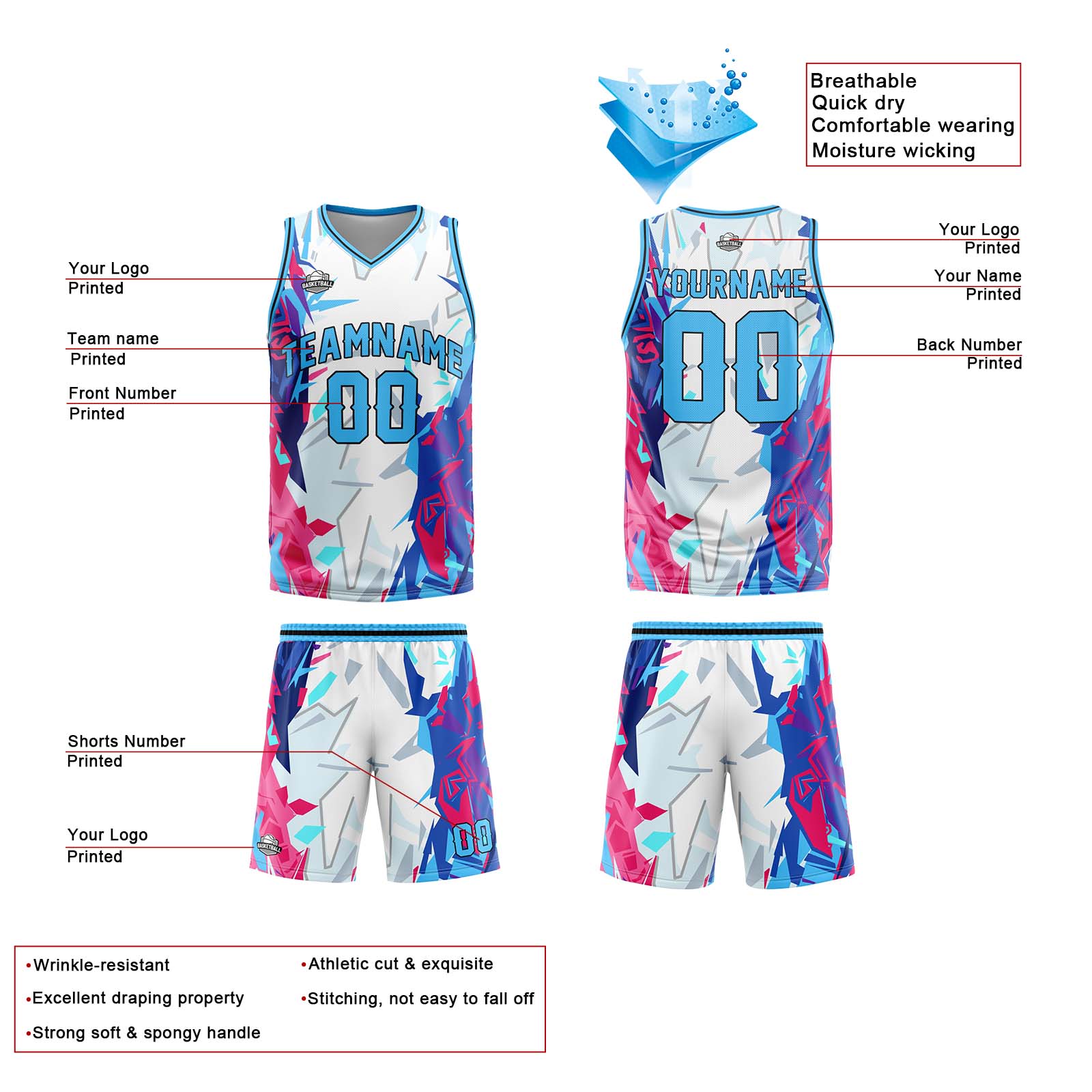 Custom Broken Light Blue Basketball Jersey Uniform Suit Printed Your Logo Name Number