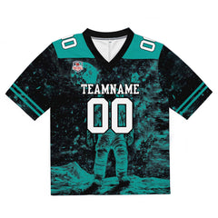 Custom Football Jersey Shirt Personalized Stitched Printed Team Name Number Black&Teal