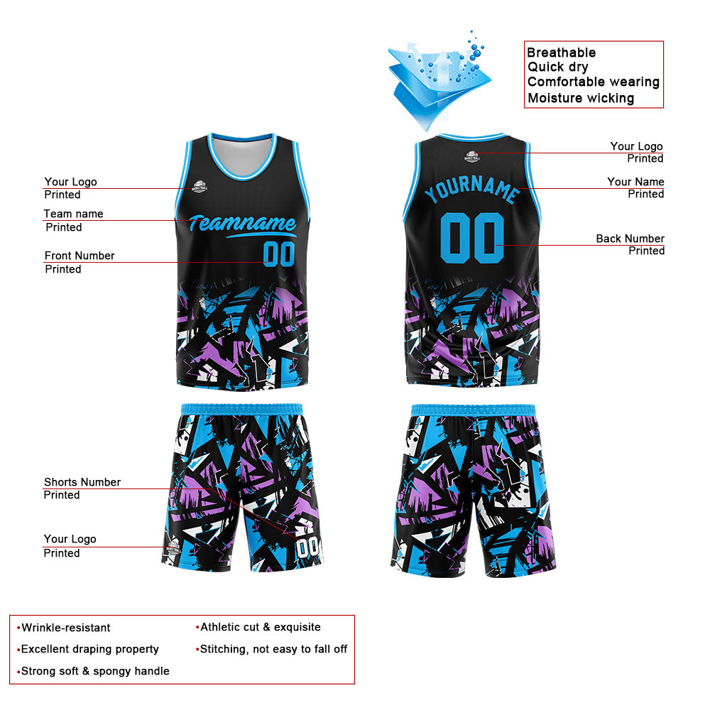 Custom Black Light Blue Basketball Jersey Uniform Suit Printed Your Logo Name Number