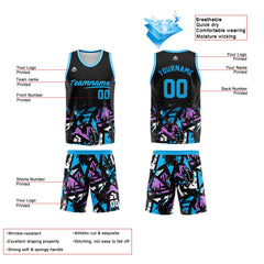 Custom Black Light Blue Basketball Jersey Uniform Suit Printed Your Logo Name Number
