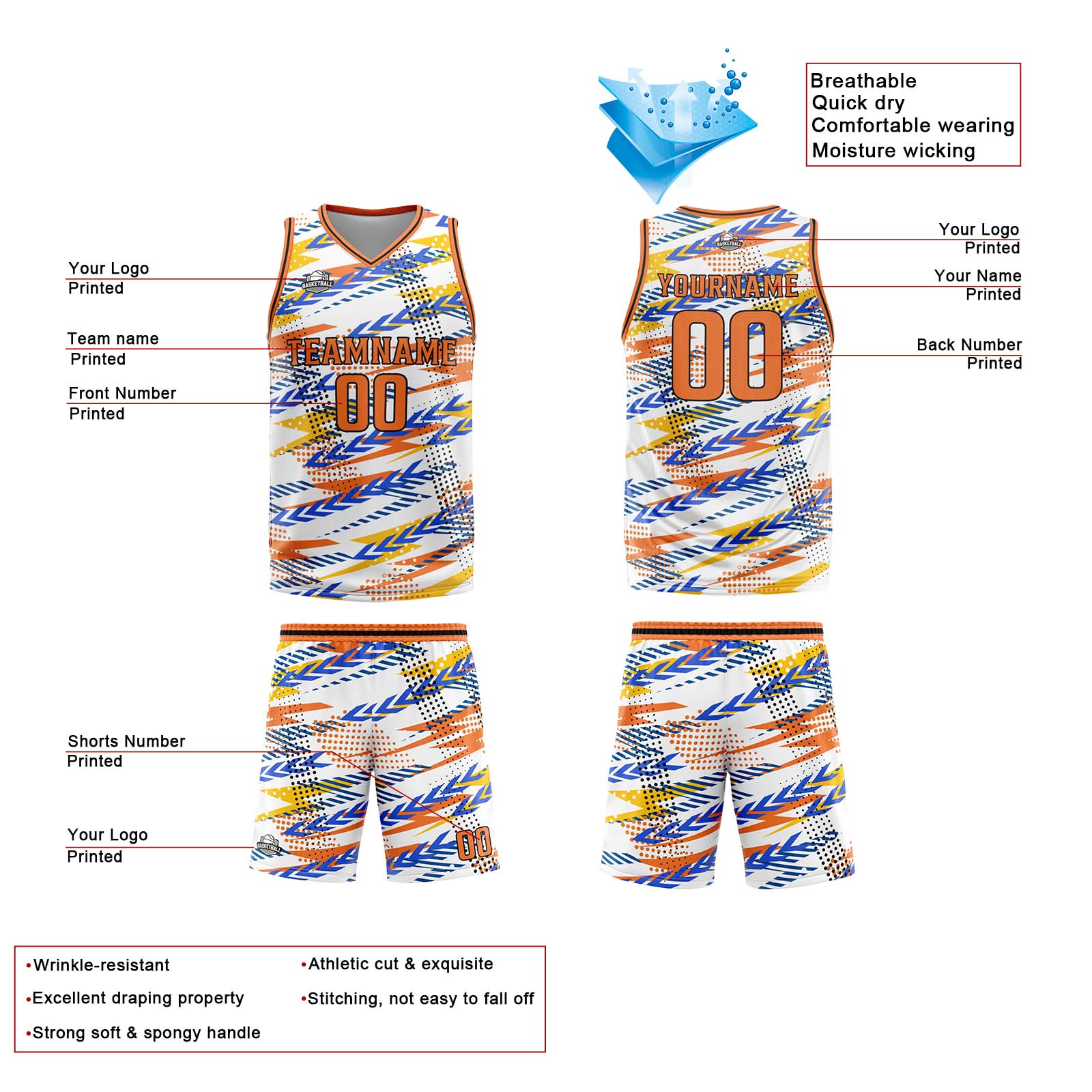 Custom White Orange Basketball Jersey Uniform Suit Printed Your Logo Name Number