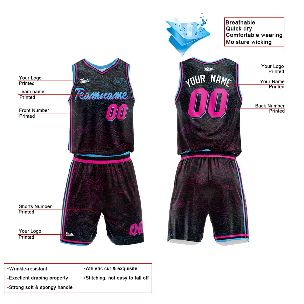 Custom Black Basketball Jersey Uniform Suit Printed Your Logo Name Number