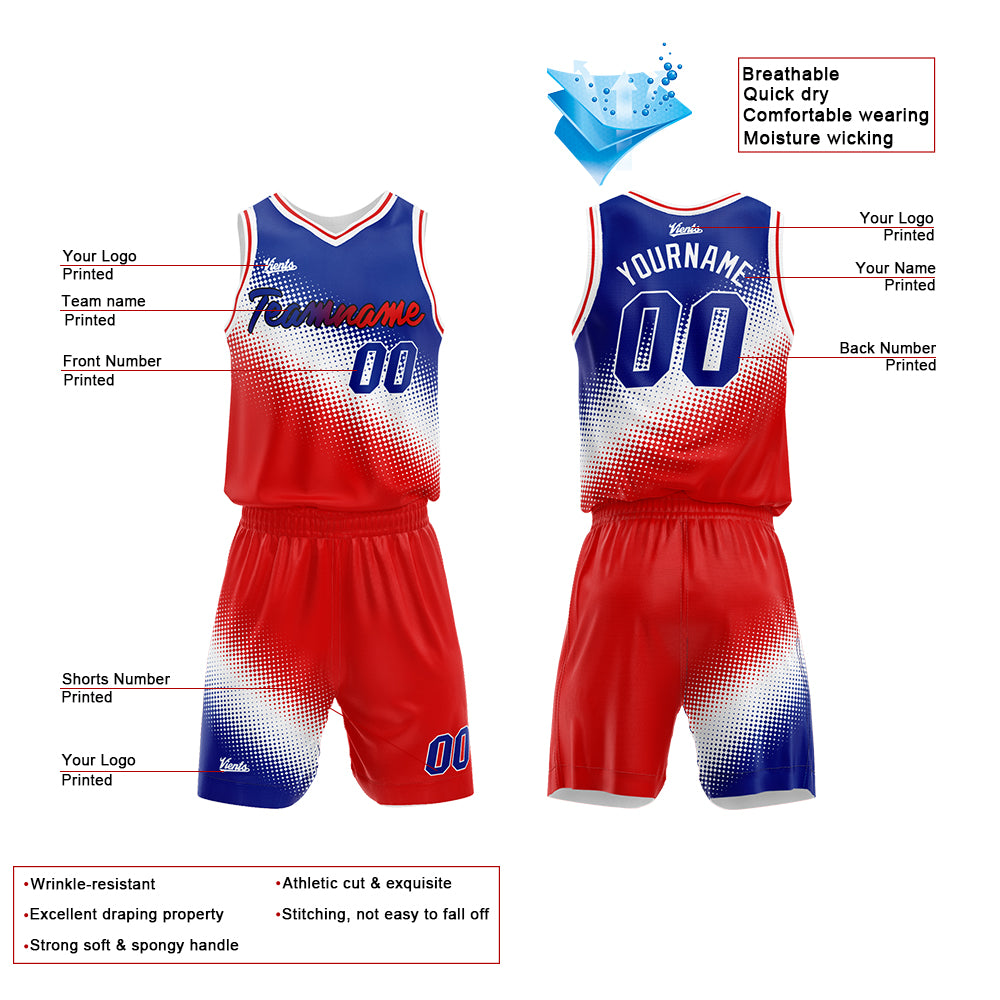 Custom Royal White Red Basketball Jersey Uniform Suit Printed Your Logo Name Number