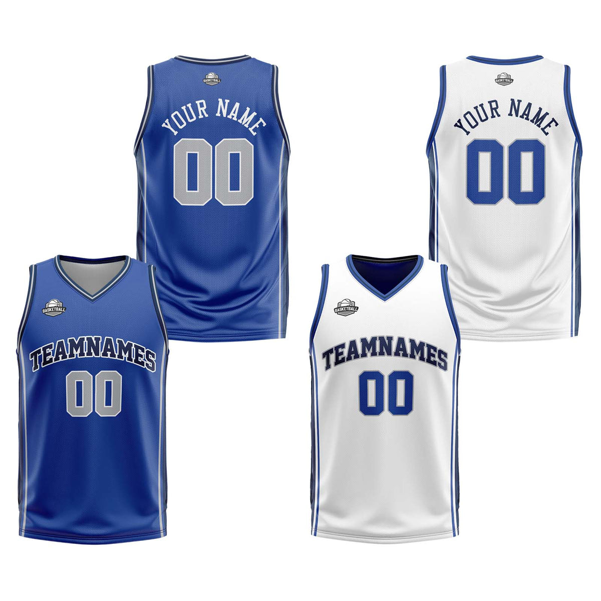 Custom Blue White Grey Reversible Basketball Suit for Adults and Kids Personalized Jersey