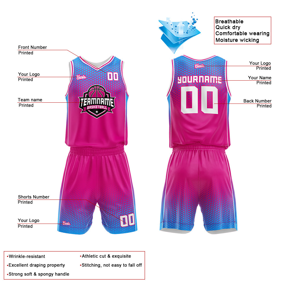 Custom Hot Pink Blue Basketball Jersey Uniform Suit Printed Your Logo Name Number