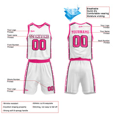 Custom White Pink Basketball Jersey Uniform Suit Printed Your Logo Name Number