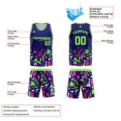 Custom Navy Neon Green Basketball Jersey Uniform Suit Printed Your Logo Name Number