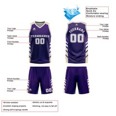 Custom Purple White Cream Reversible Basketball Suit for Adults and Kids Personalized Jersey