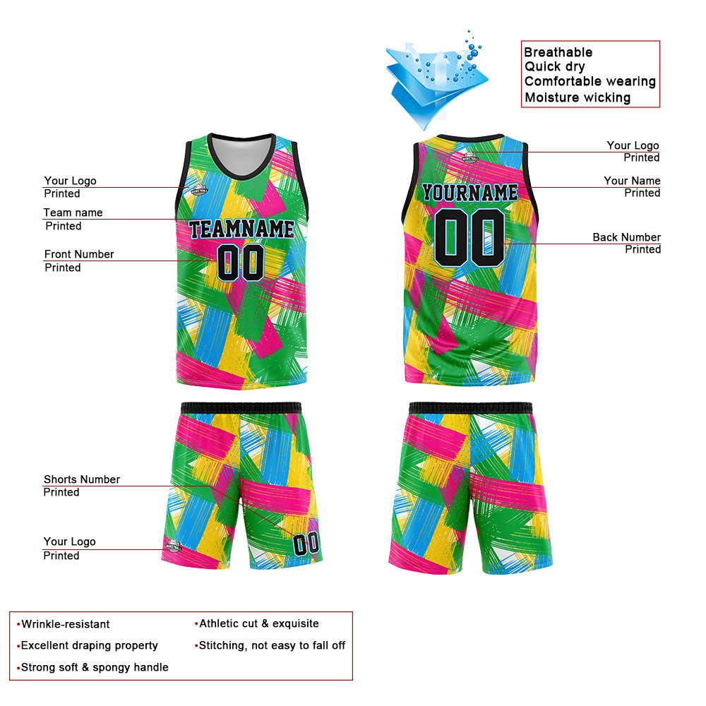 Custom Green Pink Basketball Jersey Uniform Suit Printed Your Logo Name Number
