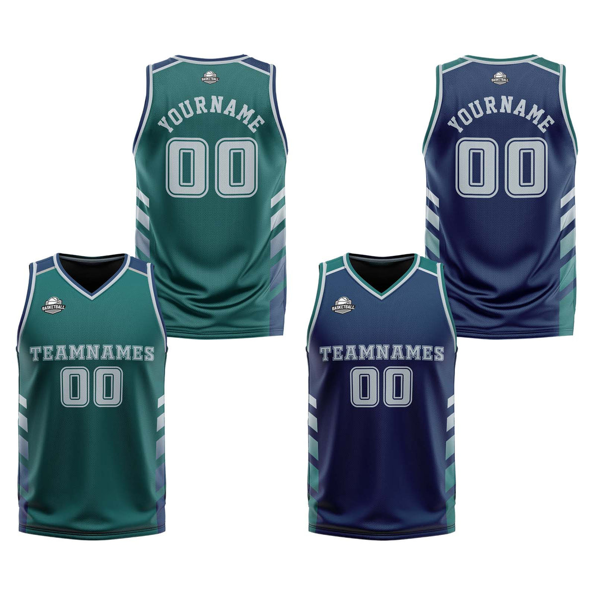 Custom Midnight Green Navy Grey Reversible Basketball Suit for Adults and Kids Personalized Jersey