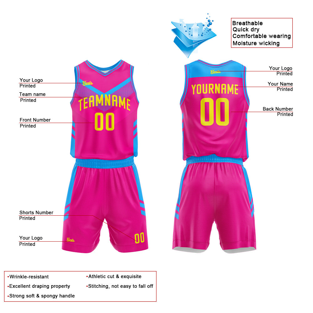 Custom Hot Pink Blue Basketball Jersey Uniform Suit Printed Your Logo Name Number