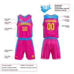 Custom Hot Pink Blue Basketball Jersey Uniform Suit Printed Your Logo Name Number